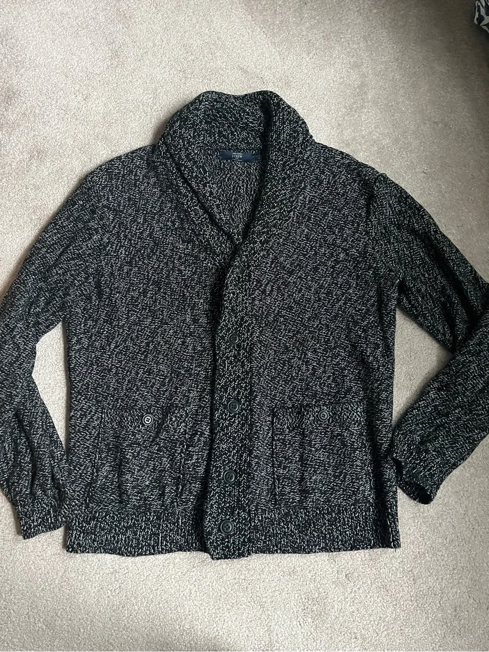 J crew mens 100% cotton cowl neck cardigan size Large black marl